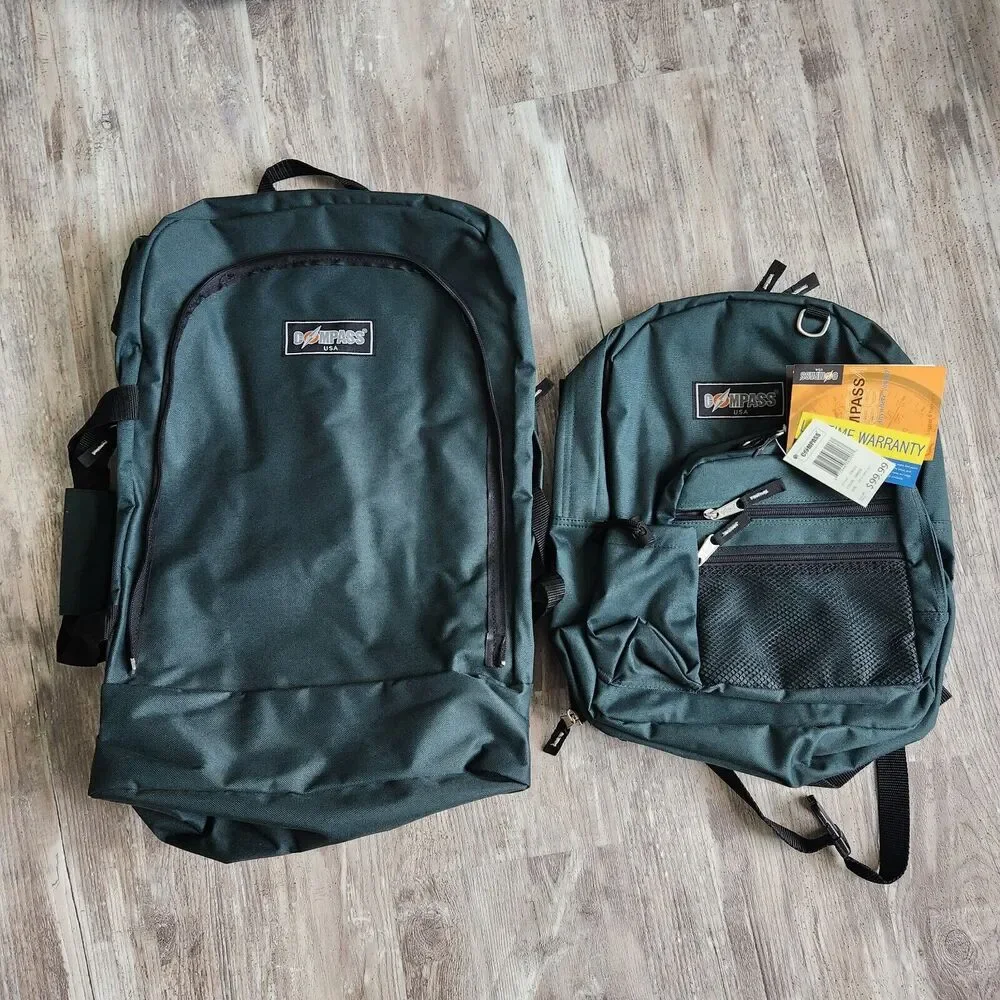 Compass 2 in 1 Outdoor Products Backpack Green Hiking Polyester Bag NWT New